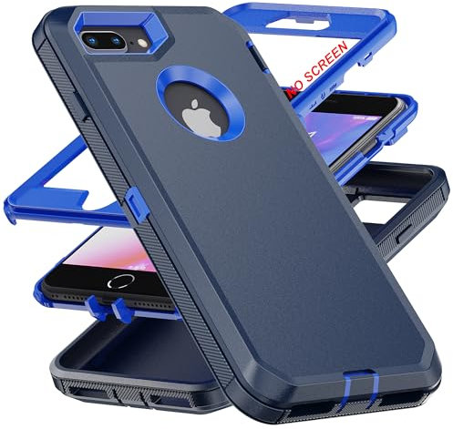 AYMECL for iPhone 6 Plus/,iPhone 7 Plus/,iPhone 8 Plus Case[Military Grade] 3 in 1 Heavy Duty Full Body Shockproof Protection Phone Case for iPhone 6P/7P/8P 5.5 inch,Dark Blue+Blue