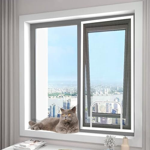 XXIUDEE Custom Size Self-Adhesive Cat Safety Screen Mesh, Window Screen for Cats, Fly Screen Anti-Mosquito Insect Netting for Balcony Kitchen, Cat Window Mesh with Zipper