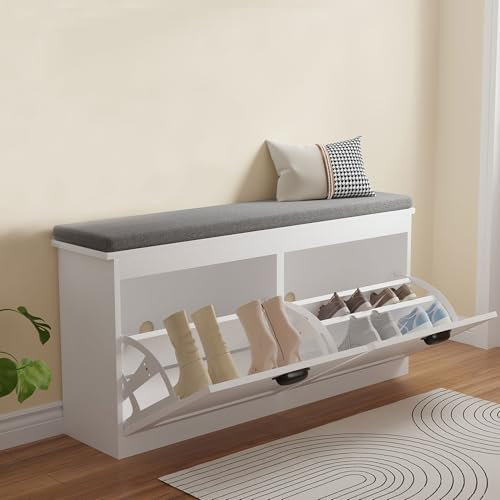 SDCXAOK Panca per scarpe con seduta imbottita, panca per fango, con scarpiera, panca con ripiani regolabili, panca porta scarpe per ingresso, soggiorno, camera da letto