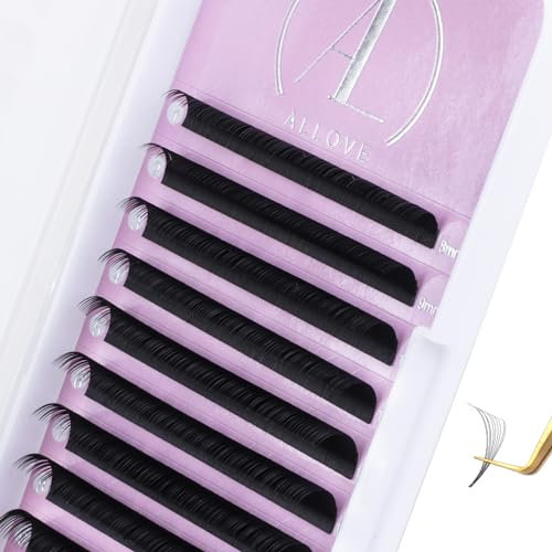 ALLOVE Wimpernverlängerung Super Easy Fan Volume Lash Extensions 0,03 mm J Curl 8–15 mm Mixed Tray Rapid Blooming Volume Lashes Self Fanning Lash Extension Supplies
