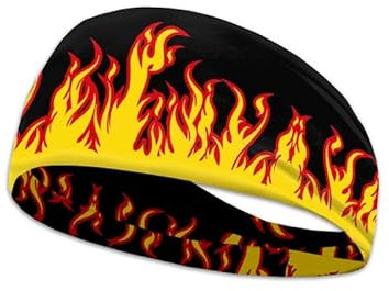 Kuiaobaty Schweißband mit Feuerflammen bedruckt, für Laufen, Workout, Yoga, Basketball, Tennis, gelb-orangefarbenes Feuer, Stirnband für Männer und Frauen