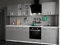 roe furniture Küchenzeile ohne Elektrogeräte - Modern Einbauküche 280 cm - Küche Komplett Leco - Küchenblock - Geräumige Singleküche - Küchenmöbel Komplett Grauer Hochglanz & Weiße Arbeitsplatte