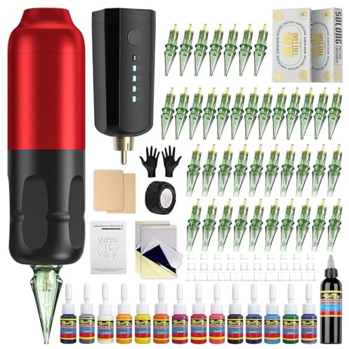 Solong Tattoo Komplettes Tattoo-Set für Profis: Fortschrittliches kabelloses Batteriesystem und vielfältige Farbtinten, unterstützt durch umfassendes Zubehör für jedes künstlerische Projekt
