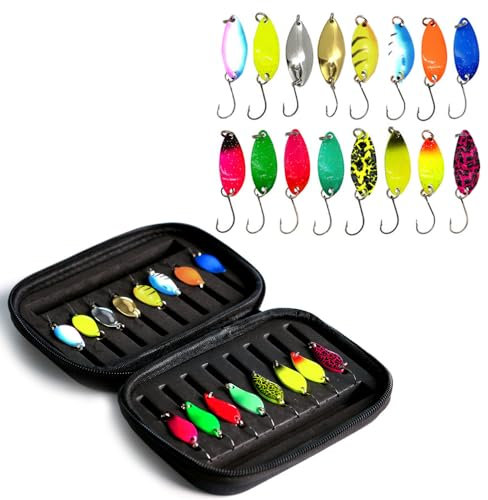 Zasvec Cucharillas de Pesca Kit 12 Piezas Cucharillas de Trucha Set con Caja Señuelos de Pesca Cebos de Pesca Artificiales de Metal Cucharas de Pesca de Metal para Trucha Cucharillas para Perca