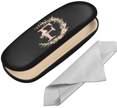 BHAHB Custodia protettiva rigida per occhiali con lettera iniziale custodia protettiva per occhiali scatola per occhiali con panno per la pulizia donne uomini carino, Lettera-f, taglia unica