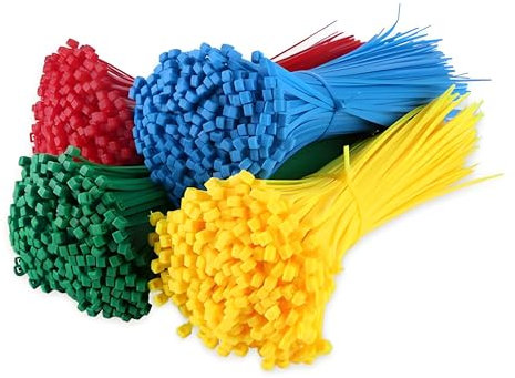 Zip Ties Heavy Duty, 4 Colors Large Zip Ties, Self-Locking Cable Ties, 150mm x 3.6mm, Wide Plastic Ties, Long Cable Wire Tie Wraps, 50 Each of Red, Yellow, Blue and Green - 200 Total.