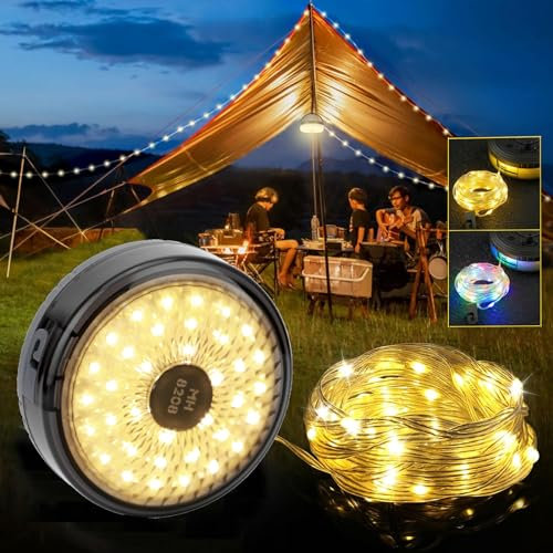 4 in 1 Camp Lamp, Camper String Lights with 8M Retractable, Retractable String Lights for Camping with 8 Light Modes and 1200mah Power Bank, Can Be Used for Christmas