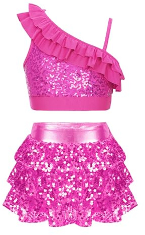 iEFiEL Tuta Lucido da Danza Jazz per Bambina Ragazza Tank Top Canotta Gonna Pantaloncini in Paillettes Tuta da Prestazioni sul Palco Performance Dancewear Spettacolo