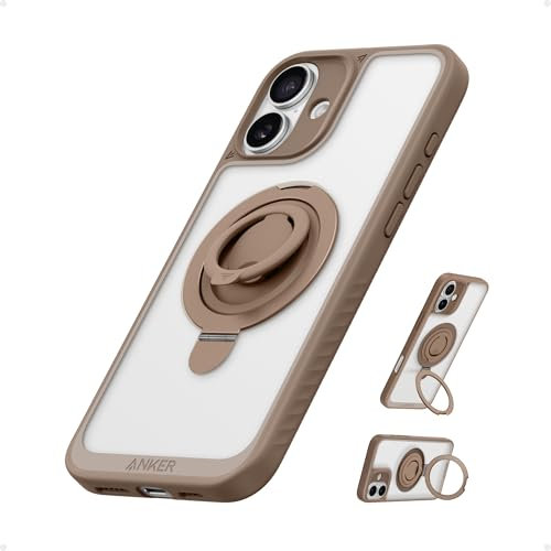 Anker Magnetic Ring Stand for iPhone 16 Case, Silicone Finger Ring Grip Stand Holder, Military Grade Drop Tested, Compatible with MagSafe, Built in Kickstand, Soft Edge Anti-Fingerprint