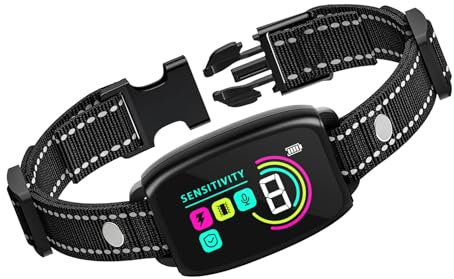 Collier Anti Aboiement pour Chien, Modes Son/Vibration/Choc électrique, Collier Anti-aboiement électrique pour Chien, étanche IP67, 8 Niveaux de sensibilité