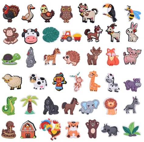 Pilikoll 42 Pièces Animale Charmes de Chaussure Cartoon DIY Charmes de Chaussure en PVC Décorations de Chaussures de Bricolage pour Crocs Chaussures, Cadeau de Fête d'anniversaire