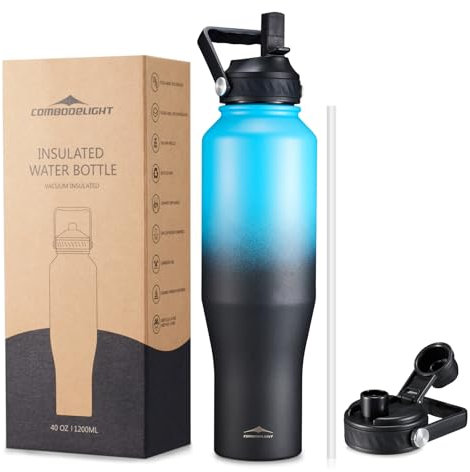 Combo Delight Edelstahl Thermoflasche 1,2L Isolierte Trinkflasche mit 2 Deckeln – Auslaufsicher, BPA-frei, doppelwandig – für Sport & Outdoor Blau