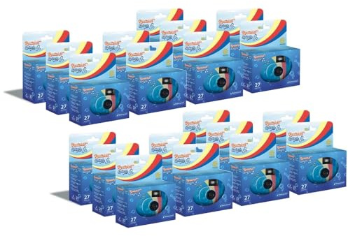 GT Photo Realishot Splash – 20er-Pack Einwegkameras, wasserdicht bis 6 m, 20×27 Aufnahmen, 35-mm-Farbfilm ISO 400 mit integriertem Blitz und automatischer Belichtung – Blau