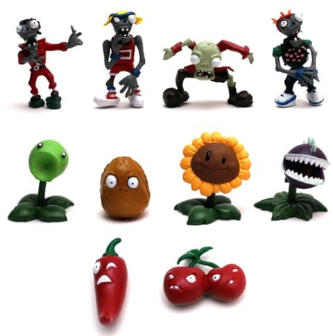 Juego de 10 figuras de dibujos animados de plantas zombies Peashooter, juguete coleccionable, modelo estatua, juguetes de PVC, adornos de oficina, fans, modelo coleccionable