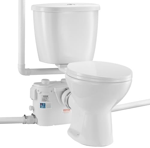 VEVOR Toilettensystem Zerkleinerungstoilettensystem mit leistungsstarker 500 W Zerkleinererpumpe, Toilette mit Heckauslass und Auftriebsspülung für den Keller, Wasserentsorgung mit Doppelspülung