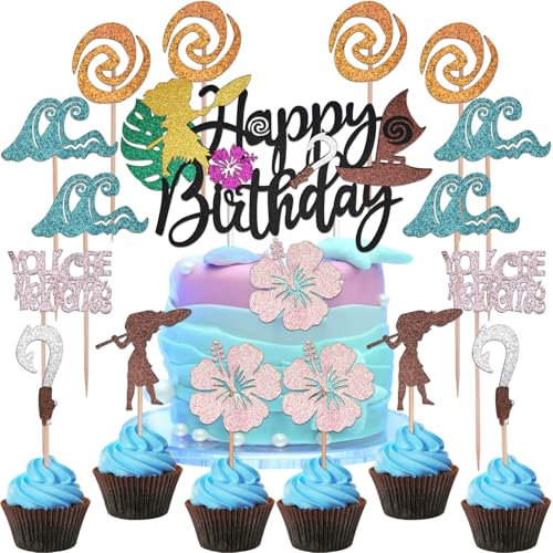 Huaxintoys Kuchendeko Hawaii,25 Stück Ocean Deko Geburtstag Set,Cake Topper Flowers,Hawaii-Thema Geburtstag Deko,Vaiana Party Kuchen Dekoration,Hawaii Party Dekoration