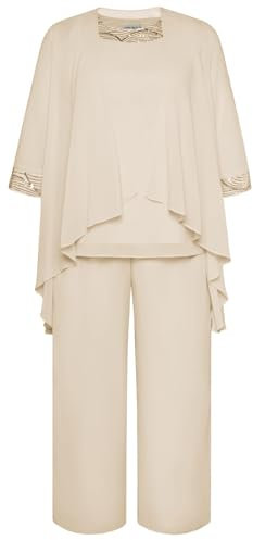 Hanna Nikole Women's Plus Size Pants Suit Two-Piece Round Neck Irregular Hem Cocktail Dress Women for Short Sleeve Party Pants Suit Women Dark Beige 18