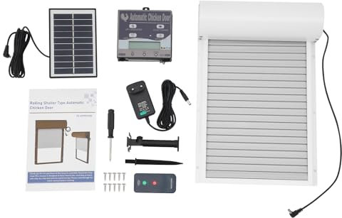 NaMaSyo Porte de poulailler électrique solaire automatique avec écran LCD, télécommande, fonctionnement solaire, capteur de lumière, minuterie 4 modes pour volaille, blanc
