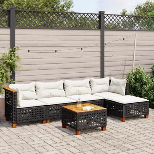 Gecheer 6-TLG. Polyrattan Gartenmöbel Set Gartenlounge Set Gartengarnitur Garten-Set Sitzgruppe Loungemöbel Garten-Sofagarnitur mit Kissen Loungeset für Garten, Terrasse und Balkon,Schwarz