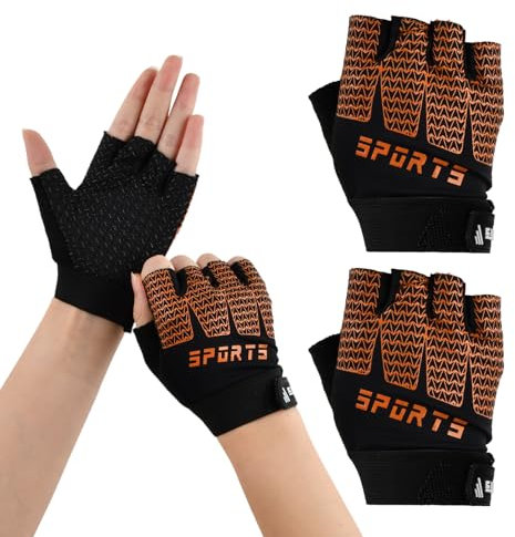 Amexo Guanti da Ciclismo a Metà Dita per Bambibi 6-10 Anni Antiscivolo Guanti Bici da Ciclismo Mezze Dita Guanti Protettivi Sportivi per Bambini per Allenamento in Bicicletta, Arrampicata, Palestra