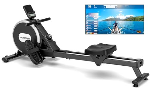 DMASUN Máquina de remo magnética, 16 niveles de resistencia, máquina de remo profesional para casa, dobles guías correderas de aleación mejoradas, compatibles con APP y capacidad de carga máxima de