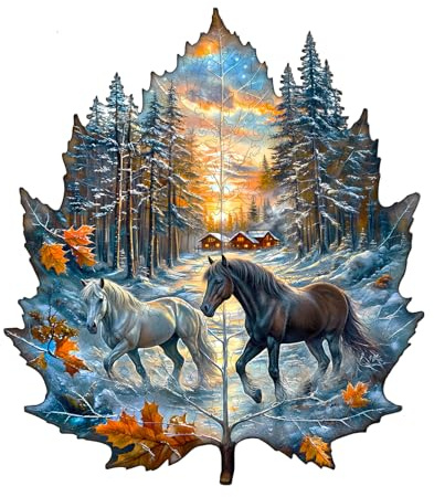 KaayeeWood Holzpuzzle Erwachsene,Der Winter des Hengstes Holzpuzzle,Einzigartige Wooden Puzzle Mit Geschenkbox,Geschenke für Kinder und Erwachsene(34 * 30.3cm-240 Stück)