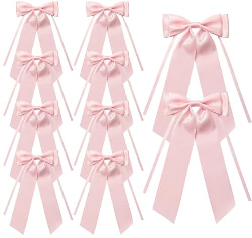 MORSUNBELA Geschenkschleifen Rosa Schleifen Deko, Haarschmuck mit Schleife 10 Stück Satinschleifen Autoschleifen, für Hochzeit Haarschmuck Feiertagsdekoration oder Geschenke