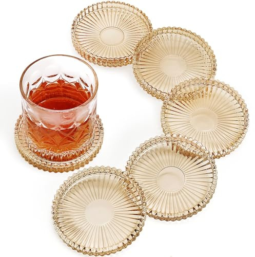 Moderne Glasuntersetzer von GOH DODD, Set mit 6 Kristalluntersetzern – Tischschutz für Getränke, Home Decor für Küche, Wohnzimmer und Terrasse, Hochzeit, Party und Einzug in Amber