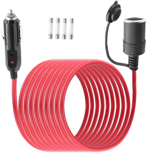 LANMINGLEL Cable de extensión para toma de mechero 14AWG, 12V 24V Cable de extensión de mechero macho a hembra con luz led y fusible 20A, para bomba de neumáticos, compresor de aire (3M)