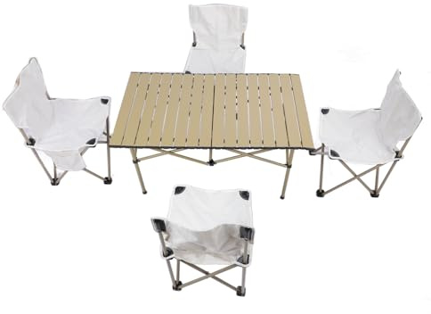 Tbest Camping Tisch Set, Alu Klapptisch Stühle für Picknick | Aluminiumlegierung, 330,7 lb Belastbar, Ergonomisch für Outdoor