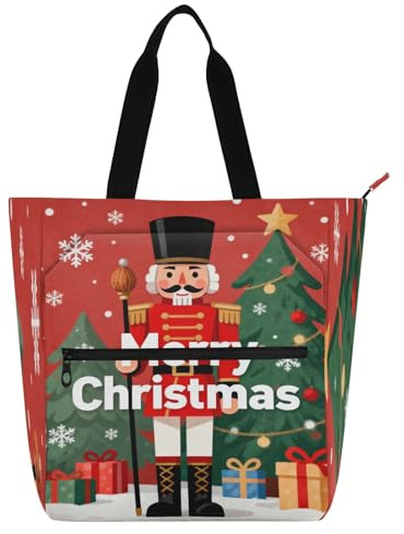 Nexawaveo Sac de piano imperméable pour leçons de Noël avec poches zippées pour partitions et livres, Arbre de Noël et casse-noisette mignon, Taille unique