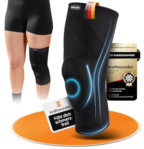 kraftwunder Kniebandage Männer & Damen | Made in Germany | mit Patella-Pad & Seitenstabilisatoren | Kniebandage für Sport, Joggen & Alltag (Schwarz, XL)