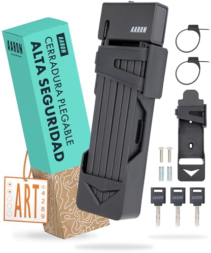 AARON Shield - Lucchetto pieghevole sicuro livello 14, serratura brevettata ad alta sicurezza con supporto, per bicicletta elettrica, bici da corsa, moto, mountain bike, colore nero
