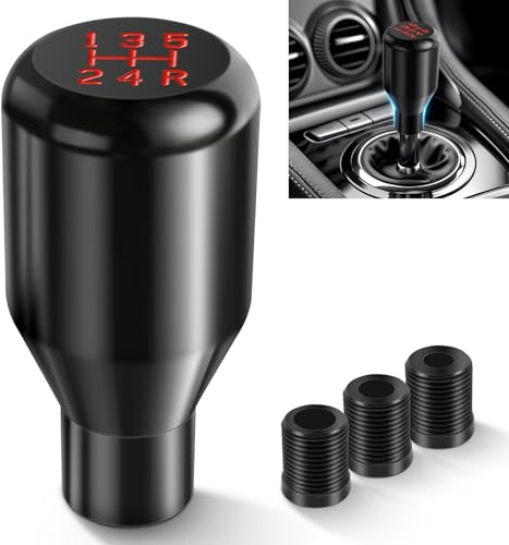 Auto Schaltknauf 5-Gang, Universeller Schwarzer Metall-Schaltknauf mit 3 Adaptern (8 mm, 10 mm, 12 mm) - Manueller Schalthebel als Innenraum-Ersatzteil für die meisten Autos mit Schaltgetriebe