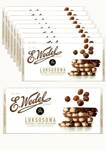 E.Wedel Milk Chocolate Bar 100g with Whole Hazelnuts | Pack of 10 | Luxurious Polish Chocolate with Roasted Nuts | Creamy European Hazelnut Chocolate | Imported Gourmet Treat