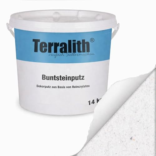 Terralith Buntsteinputz 14kg in weiß, Sockelputz für Innen und Außen mit Reinacrylat Bindemittel aus Naturstein, 1-2mm Körnung (BSP1080)