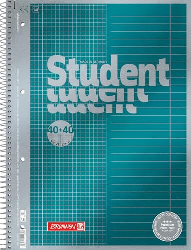 BRUNNEN Collegeblock Premium Student „DUO“ | A4, kariert/liniert, 80 Blatt, petrol | A4, kariert/liniert, 80 Blatt, petrol