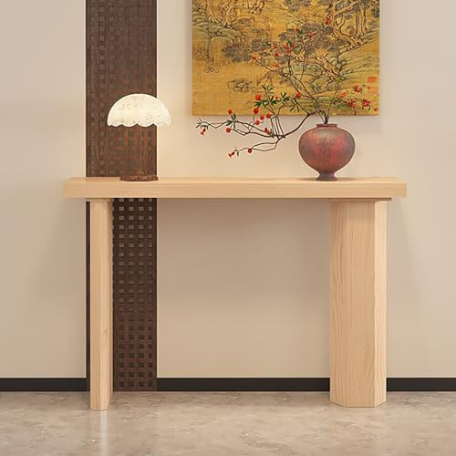OAKVYNE Console Meuble en Bois Massif Canelé, Table Console Étroite Moderne, Table d'Accent Derrière Canapé pour Entrée Couloir ou Salon(Natural,80cm)