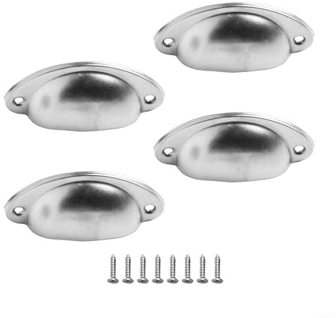 Accarugty Confezione da 4 maniglie antiche per cassetti, stile retrò, semicerchio, per mobili da cucina, bagno, cassettiere e librerie, pomelli in ferro con viti incluse (cromate)