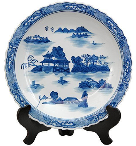 Oriental Furniture - Piatto orizzontale in porcellana, 14 cm, colore: Blu e Bianco