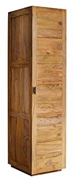 MASSIVMOEBEL24.DE Kleiderschrank Sheesham braun geölt Nature Brown #502 | 48x61x200 cm (BxTxH) 77 kg Landhaus montiert vollmassiv