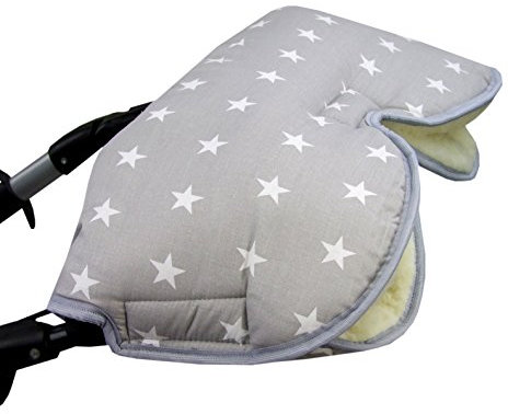 BAMBINIWELT universaler Muff Handwärmer Handschuhe für Kinderwagen Buggy Jogger mit Wolle Baumwolle (grau weiße Sterne) XX