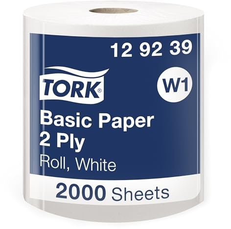 Tork 129239 Papel básico de dos capas/Paños de papel compatibles con el sistema W1 de Tork/Universal / 1 x bobina de 680 m/color blanco