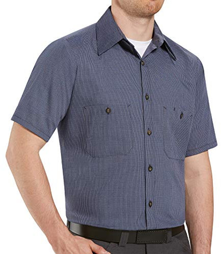 Red Kap Men's Micro-Check Uniform Shirt, Blue/Charcoal, Short Sleeve Small