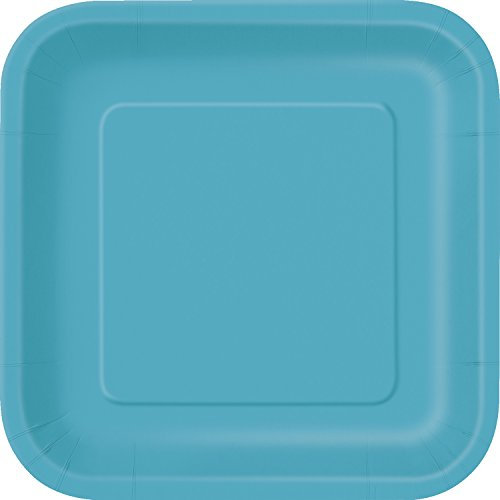 9 Square Dinner Plates | Caribbean Teal Color Theme | 14ct