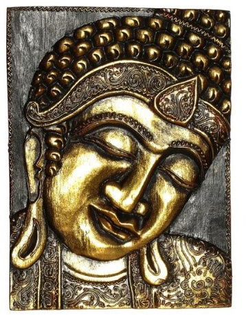 Buddha Gold Holzbild Feng Shui Maske Dekoration Handarbeit Relief HBild03r