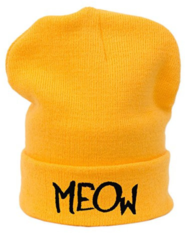 Winter Beanie Mütze Hat MEOW Bad Hair Day HATS Cap Fashion Ski Snowboard Morefazltd (TM) (Meow yellow black)
