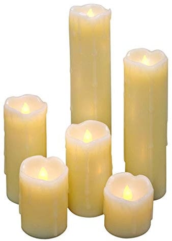 Legend Set of 6 L E D Flickering Real Wax Candles with Drip Effect Battery Operated