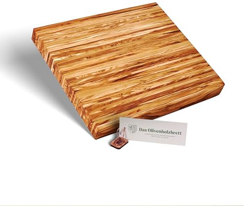 DAS OLIVENHOLZBRETT® exklusives Hackbrett aus Olivenholz/massives Schneidebrett aus Olivenholz/Metzger Brett/Allzweck Schneidebrett 60cm x30cm x3,5cm