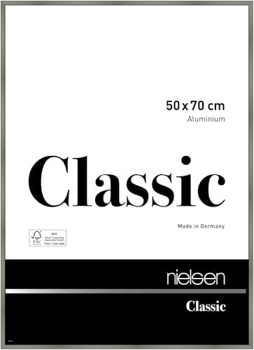 nielsen Bilderrahmen, 50 x 70 cm, Aluminium, Platin glanz, Posterrahmen zum Aufhängen im Hoch- & Querformat, Echtglas, Classic